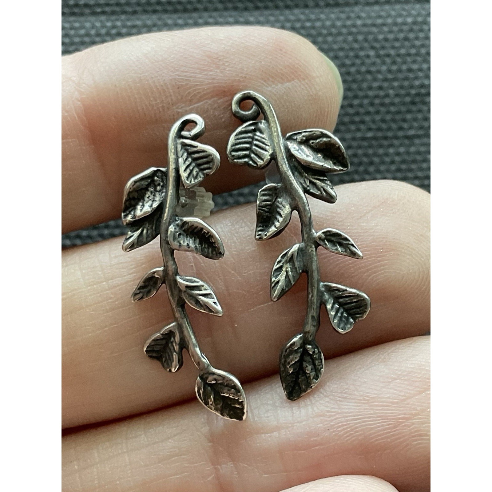 Pz 925 Israel Sterling Silver Vine Earrings Vintage Estate Jewelry